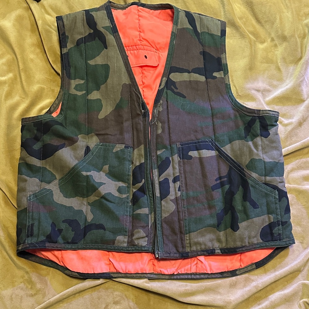 Camouflage Reversible Vest with Orange Lining